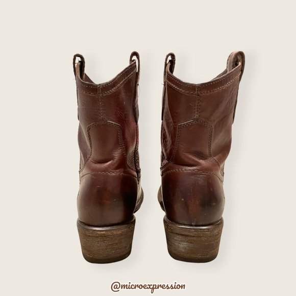 Frye Carson Pull On Brown Real Leather Western Low Heel Festival Cowgirl Boot - Picture 7 of 11